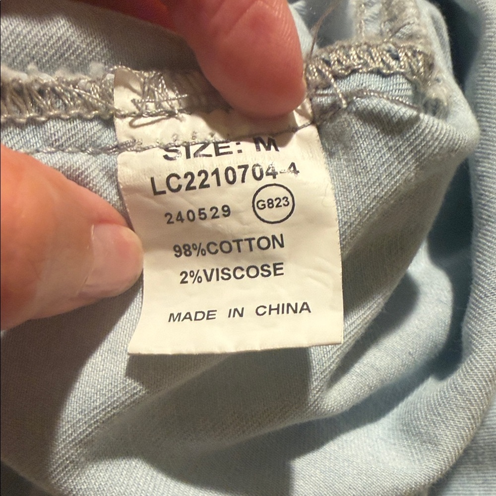 Sleeveless Light Wash Denim Shirt Dress - Casual Tiered - Picture 6 of 7